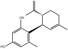 5-メチル-4-[(1R,6R)-3-メチル-6-イソプロペニル-2-シクロヘキセニル]-1,3-ベンゼンジオール 化学構造式