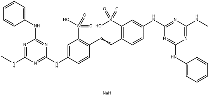 disodium 4,4'-bis[[6-anilino-4-(methylamino)-1,3,5-triazin-2-yl]amino]stilbene-2,2'-disulphonate Struktur