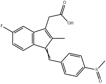 5-fluoro-2-methyl-1-[[4-(methylsulphinyl)phenyl]methylene]-1H-indene-3-acetic acid Struktur