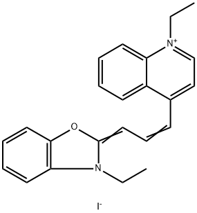 1-ethyl-4-[3-(3-ethyl-3H-benzoxazol-2-ylidene)prop-1-enyl]quinolinium iodide Struktur