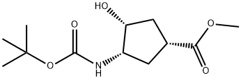 (1S,2R,4R)-N-BOC-1-アミノ-2-ヒドロキシシクロペンタン-4-カルボン酸メチルエステル 化学構造式