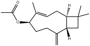 (1R,1β,3E,5S,9S,9α)-4,11,11-トリメチル-8-メチレンビシクロ[7.2.0]ウンデカ-3-エン-5-オールアセタート 化学構造式