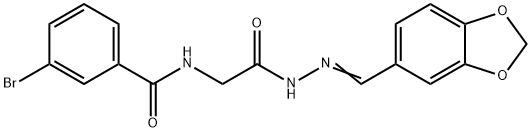N-{2-[2-(1,3-benzodioxol-5-ylmethylene)hydrazino]-2-oxoethyl}-3-bromobenzamide Structure