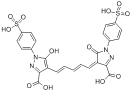 4-[5-[3-カルボキシ-5-ヒドロキシ-1-(4-スルホフェニル)-1H-ピラゾール-4-イル]-2,4-ペンタジエン-1-イリデン]-4,5-ジヒドロ-5-オキソ-1-(4-スルホフェニル)-1H-ピラゾール-3-カルボン酸 化学構造式