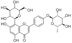 2-[4-[(6-デオキシ-α-L-マンノピラノシル)オキシ]フェニル]-8-β-D-グルコピラノシル-5,7-ジヒドロキシ-4H-1-ベンゾピラン-4-オン 化学構造式