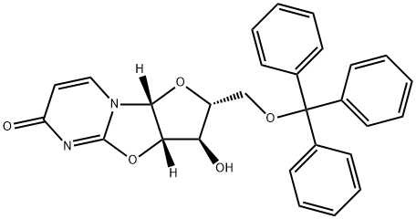 (2S,3aα,9aα)-2,3,3a,9a-テトラヒドロ-3α-ヒドロキシ-2β-[(トリフェニルメトキシ)メチル]-6H-フロ[2',3':4,5]オキサゾロ[3,2-a]ピリミジン-6-オン 化学構造式