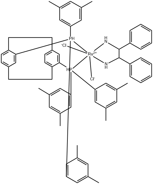 DICHLORO[(R)-(-)-4,12-BIS(DI(3,5-XYLYL)PHOSPHINO)-[2,2]-PARACYCLOPHANE][(1S,2S)-(-)-1,2-DIPHENYLETHYLENEDIAMINE]RUTHENIUM Struktur
