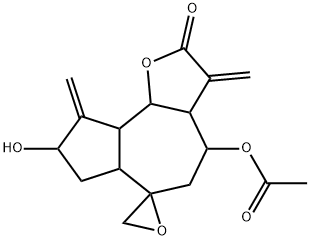 3,3a,4,5,6a,7,8,9,9a,9b-デカヒドロ-4-アセトキシ-8-ヒドロキシ-3,9-ビス(メチレン)スピロ[アズレノ[4,5-b]フラン-6(2H),2'-オキシラン]-2-オン 化学構造式