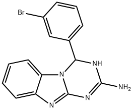 4-(3-ブロモフェニル)-1,4-ジヒドロ[1,3,5]トリアジノ[1,2-A]ベンズイミダゾール-2-アミン 化学構造式