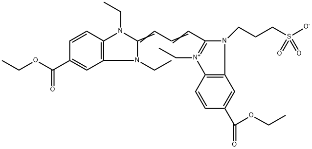 5-CARBETHOXY-1-ETHYL-3-(3-SULFOPROPYL)-2-[3-(5-CARBETHOXY-1,3-DIETHYL-1,3-DIHYDRO-2H-BENZIMIDAZOL-2-YLIDENE)-1-PROPENYL]-1H-BENZIMIDAZOLIUM INNER SALT Struktur