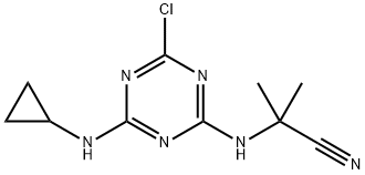 2-[(4-クロロ-6-シクロプロピルアミノ-1,3,5-トリアジン-2-イル)アミノ]-2-メチルプロパンニトリル 化学構造式