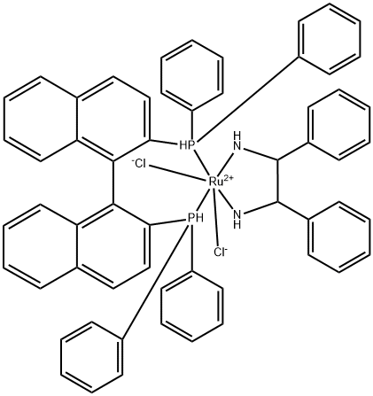 二氯[(S)-(-)-2,2'-双(二苯基膦)-1,1'-联萘][(1R,2R)-(+)-1,2-二苯基乙烯二胺]钌(II) 结构式