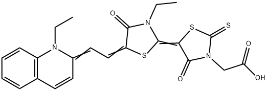 5-[3-ethyl-5-[(1-ethylquinolin-2(1H)-ylidene)ethylidene]-4-oxothiazolidin-2-ylidene]-4-oxo-2-thioxothiazolidin-3-acetic acid Structure