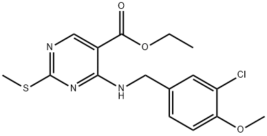 (5-PyriMidinecarboxylicacid, 4-[[(3-chloro-4-Methoxyphenyl)Methyl]aMino]-2-(Methylthio)-,ethyl ester) Struktur