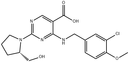 (S)-4-(3-氯-4-甲氧基苯氨基)-5-羧基-2-(2-羟甲基-1-吡咯基)嘧啶 结构式