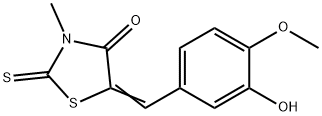 (5E)-5-(3-ヒドロキシ-4-メトキシベンジリデン)-3-メチル-2-チオキソ-1,3-チアゾリジン-4-オン 化学構造式