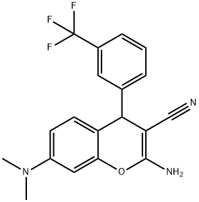 2-氨基-7-(二甲基氨基)-4-(3-(三氟甲基)苯基)-4H-苯并吡喃-3-甲腈, 331859-86-0, 结构式