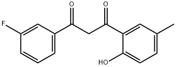 1-(3-フルオロフェニル)-3-(2-ヒドロキシ-5-メチルフェニル)プロパン-1,3-ジオン 化学構造式