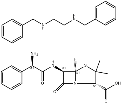 N,N'-dibenzylethylenediammonio [2S-[2alpha,5alpha,6beta(S*)]]-bis[6-[(aminophenylacetyl)amino]-3,3-dimethyl-7-oxo-4-thia-1-azabicyclo[3.2.0]heptane-2-carboxylate] Structure