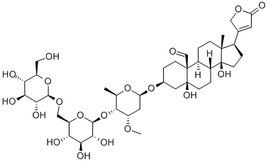 3β-[4-O-(6-O-β-D-グルコピラノシル-β-D-グルコピラノシル)-3-O-メチル-2,6-ジデオキシ-β-D-ribo-ヘキソピラノシルオキシ]-5,14-ジヒドロキシ-19-オキソ-5β-カルダ-20(22)-エノリド 化学構造式