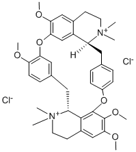 6,6′,7′,12′-テトラメトキシ-2,2,2′,2′-テトラメチルツボクララン-2,2′-ジイウム・2クロリド 化学構造式