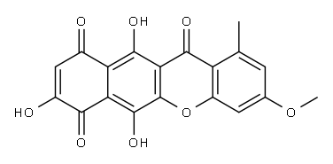 6,8,11-トリヒドロキシ-3-メトキシ-1-メチル-10H-ベンゾ[b]キサンテン-7,10,12-トリオン 化学構造式