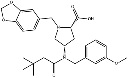 (4S)-1-(1,3-Benzodioxol-5-ylMethyl)-4-[(3,3-diMethyl-1-oxobutyl)[(3-Methoxyphenyl)Methyl]aMino]-L-proline Struktur