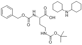 (2S)-2-{[(ベンジルオキシ)カルボニル]アミノ}-4-{[(tert-ブトキシ)カルボニル]アミノ}ブタン酸 化学構造式