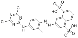 3-[[4-[(4,6-ジクロロ-1,3,5-トリアジン-2-イル)アミノ]-2-メチルフェニル]アゾ]-1,5-ナフタレンジスルホン酸 化学構造式