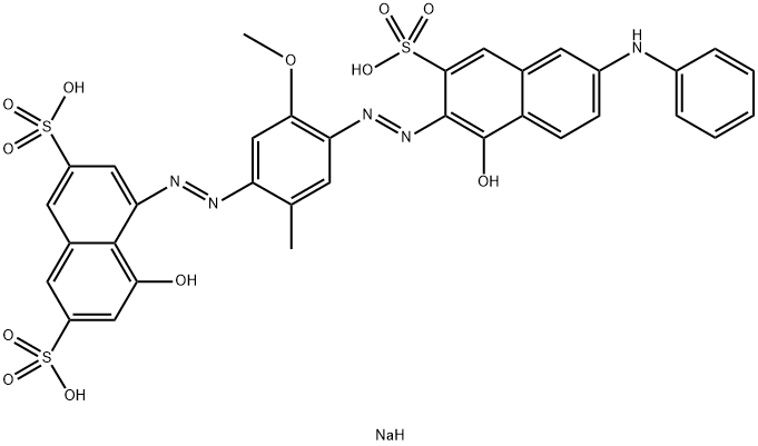 trisodium 4-hydroxy-5-[[4-[[1-hydroxy-6-(phenylamino)-3-sulphonato-2-naphthyl]azo]-5-methoxy-2-methylphenyl]azo]naphthalene-2,7-disulphonate Struktur