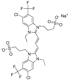 1H-Benzimidazolium, 6-chloro-2-[3-[5-chloro-3-ethyl-1,3-dihydro-1-(3-sulfopropyl)-6-(trifluoromethyl)-2H-benzimidazol-2-ylidene]-1-propenyl]-1-ethyl-3-(3-sulfopropyl)-5-(trifluoromethyl)-, hydroxide, inner salt, sodium salt  Structure