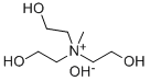 三(2-羟乙基)甲基氢氧化铵(45-50%的水溶液)(含稳定剂甲氧基氢醌),33667-48-0,结构式