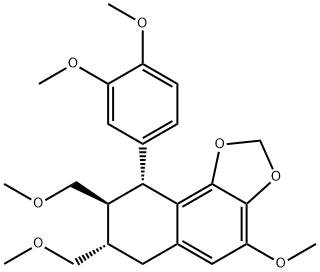 rel-9α*-(3,4-ジメトキシフェニル)-6,7,8,9-テトラヒドロ-4-メトキシ-7α*,8β*-ビス(メトキシメチル)ナフト[1,2-d]-1,3-ジオキソール 化学構造式