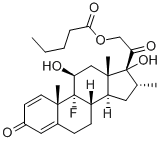 9-Fluoro-11b,17,21-trihydroxy-16a-methylpregna-1,4-diene-3,20-dione 17-valerate Struktur
