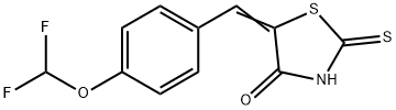 (5E)-5-[4-(ジフルオロメトキシ)ベンジリデン]-2-メルカプト-1,3-チアゾール-4(5H)-オン 化学構造式