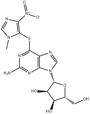 2-[2-amino-6-(3-methyl-5-nitro-imidazol-4-yl)sulfanyl-purin-9-yl]-5-(hydroxymethyl)oxolane-3,4-diol 结构式