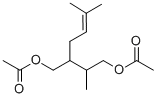 3-メチル-2-(3-メチル-2-ブテニル)-1,3-ブタンジオールジアセタート 化学構造式