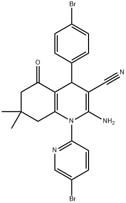 2-amino-4-(4-bromophenyl)-1-(5-bromo-2-pyridinyl)-7,7-dimethyl-5-oxo-1,4,5,6,7,8-hexahydro-3-quinolinecarbonitrile Structure