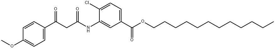 4-クロロ-3-[2-(p-メトキシフェニルカルボニル)アセチルアミノ]安息香酸ドデシル 化学構造式