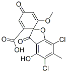 (+)-5,7-ジクロロ-4-ヒドロキシ-6'-メトキシ-6-メチル-3,4'-ジオキソスピロ[ベンゾフラン-2(3H),1'-[2,5]シクロヘキサジエン]-2'-カルボン酸 化学構造式