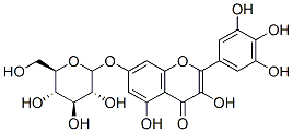 7-(β-D-グルコピラノシルオキシ)-3,5-ジヒドロキシ-2-(3,4,5-トリヒドロキシフェニル)-4H-1-ベンゾピラン-4-オン 化学構造式