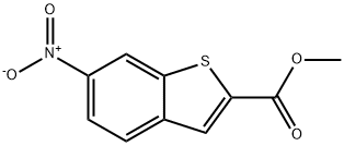 Methyl 6-nitro-1-benzothiophene-2-carboxylate, 2-(Methoxycarbonyl)-6-nitro-1-benzothiophene 化学構造式
