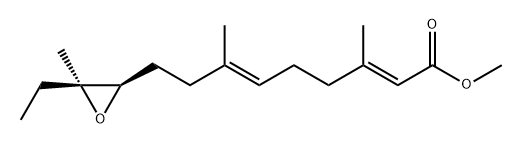 (2E,6E)-9-[(2R)-3α-エチル-3-メチルオキシラン-2α-イル]-3,7-ジメチル-2,6-ノナジエン酸メチル 化学構造式