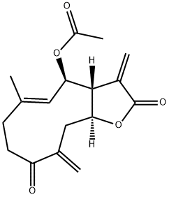 (3aR,4R,5E,11aS)-4-Acetoxy-3a,7,8,10,11,11a-hexahydro-6-methyl-3,10-bis(methylene)cyclodeca[b]furan-2,9(3H,4H)-dione Structure