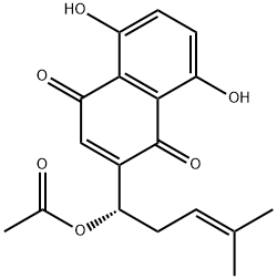 5,8-Dihydroxy-2-[(S)-1-acetoxy-4-methyl-3-pentenyl]-1,4-naphthalenedione, 34232-27-4, 结构式