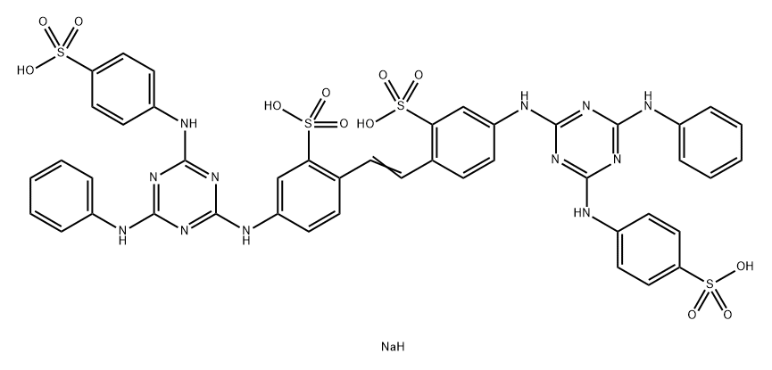 tetrasodium 4,4'-bis[[4-anilino-6-(p-sulphonatoanilino)-1,3,5-triazin-2-yl]amino]stilbene-2,2'-disulphonate Structure