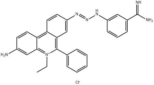 3-アミノ-8-[3-[3-(アミノイミノメチル)フェニル]トリアゼン-1-イル]-5-エチル-6-フェニルフェナントリジン-5-イウム·クロリド 化学構造式