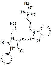 3-[2-[2-[3-(2-羟乙基)-1-苯基-2-硫代乙内酰脲-4-]亚乙基]-3(2H)-苯并恶唑]-1-丙磺酸钠, 34328-00-2, 结构式