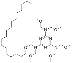 N,N,N',N',N''-五(甲氧基甲基)-N''-[(十八烷氧基)甲基]-1,3,5-三嗪-2,4,6-三胺,34346-37-7,结构式