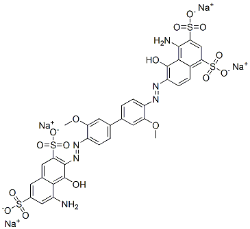 4-アミノ-6-[[4'-[(8-アミノ-1-ヒドロキシ-3,6-ジスルホ-2-ナフタレニル)アゾ]-3,3'-ジメトキシ[1,1'-ビフェニル]-4-イル]アゾ]-5-ヒドロキシ-1,3-ナフタレンジスルホン酸四ナトリウム 化学構造式